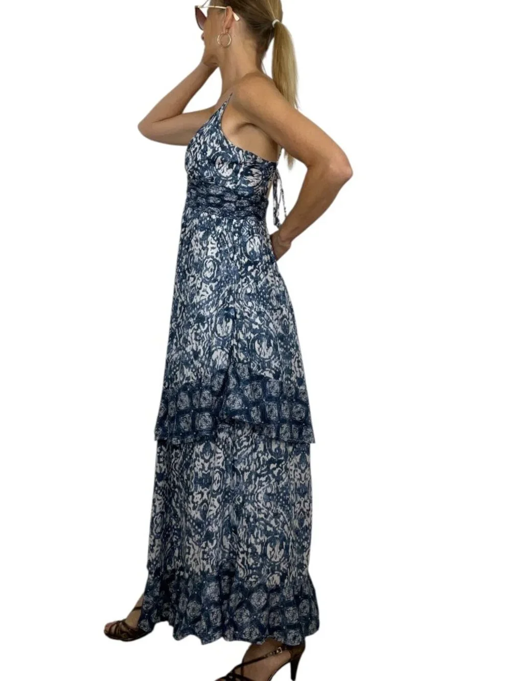 Abercrombie & Fitch Tiered Maxi Dress S Blue Ruffle Sleeveless Summer